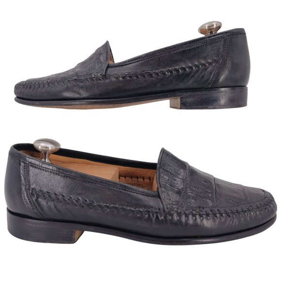 Exotic Crocodile Italian Dress Shoes Luca Lollini Mens 9M Handmade Black Loafers - Picture 6 of 10